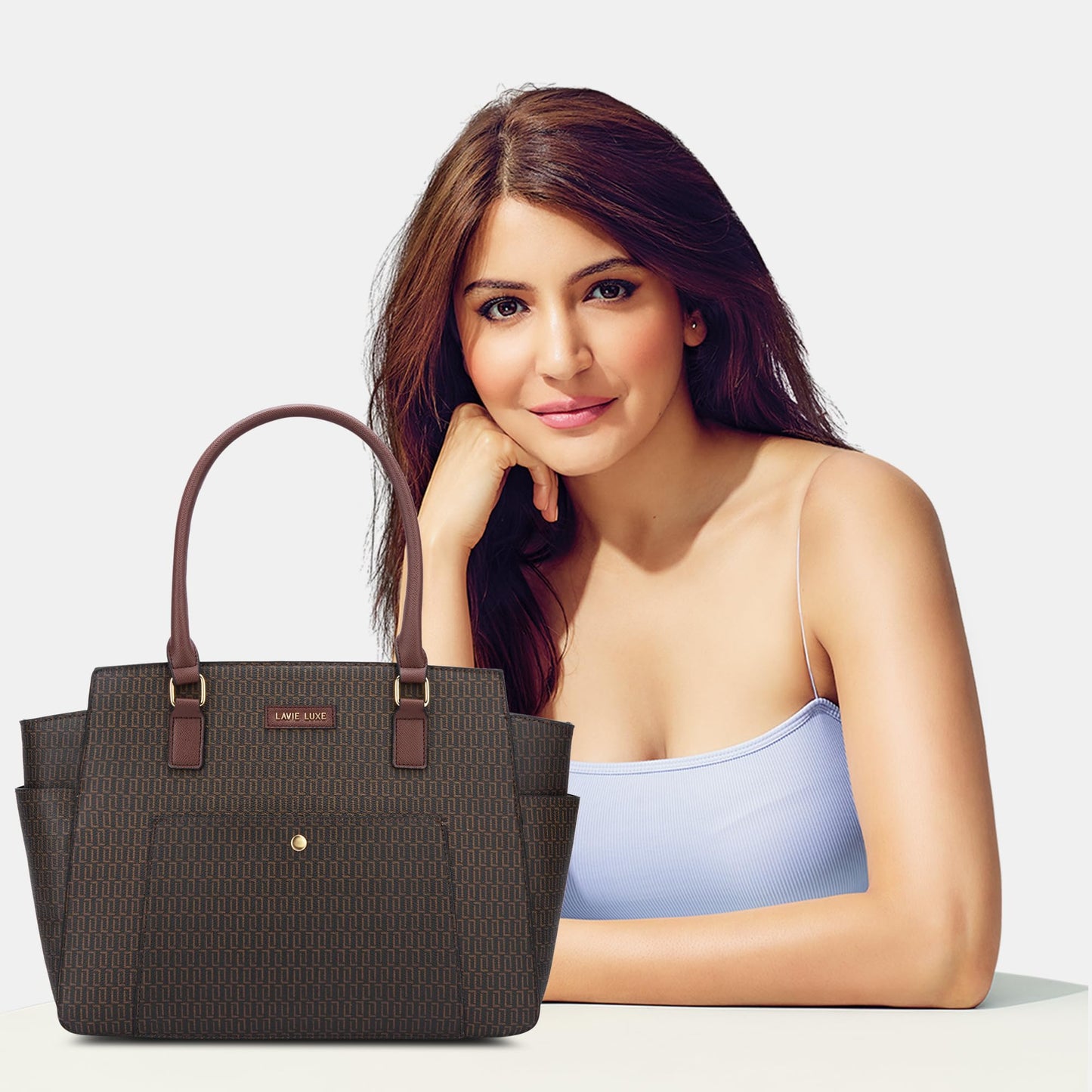 Lavie Luxe Women's Mono Kelly Monogram Print Tote Laptop Handbag for Women | Fits Upto 15 Inch Laptop | Tote Laptop Bag for Work | Ladies purse | Stylish Shoulder Bag | Gift For Women