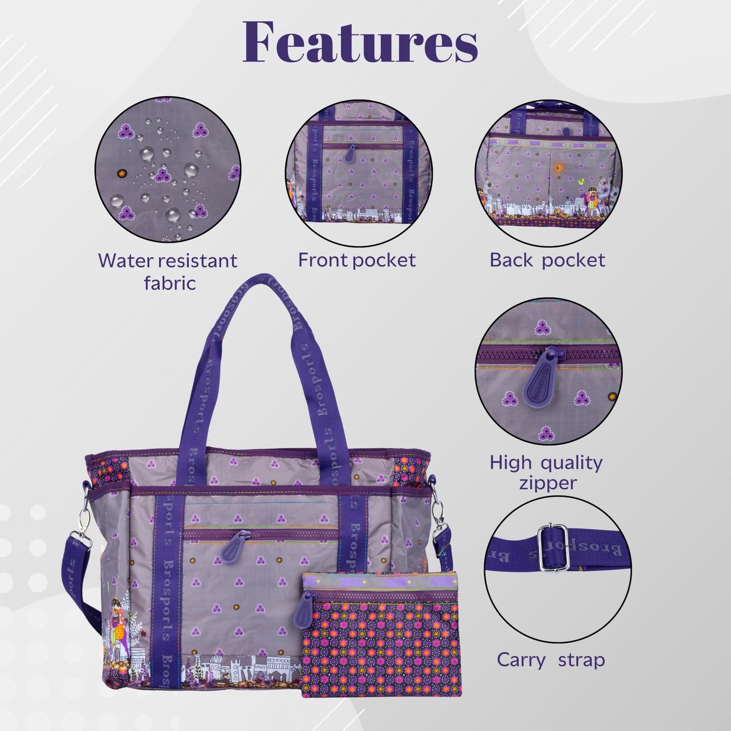 MISTYCDEP Nylon Handbag For Women Fashion Top Handle Tote Bag Multi Layer Shoulder Laptop Bag Work Bag Diaper bag For Women Carry On Shoulder Bag With Compartments Zipper (purple)