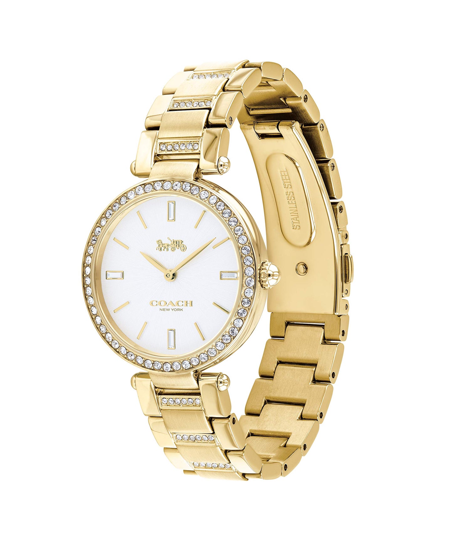COACH Park Qtz Basic White Round Dial Women's Watch|Ionic Plated Thin Gold Steel & Crystals Material|Gold Color Band - 14503093