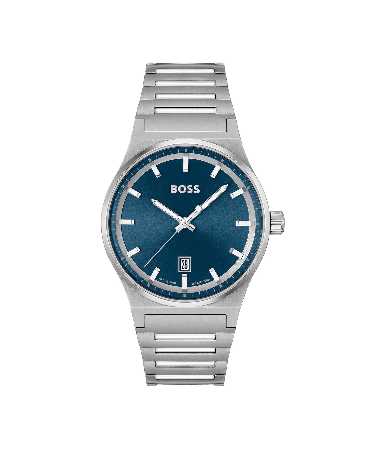 BOSS Candor Qtz Basic Calendar Blue Round Dial Men's Watch|Stainless Steel Material|Silver Color Band - 1514076