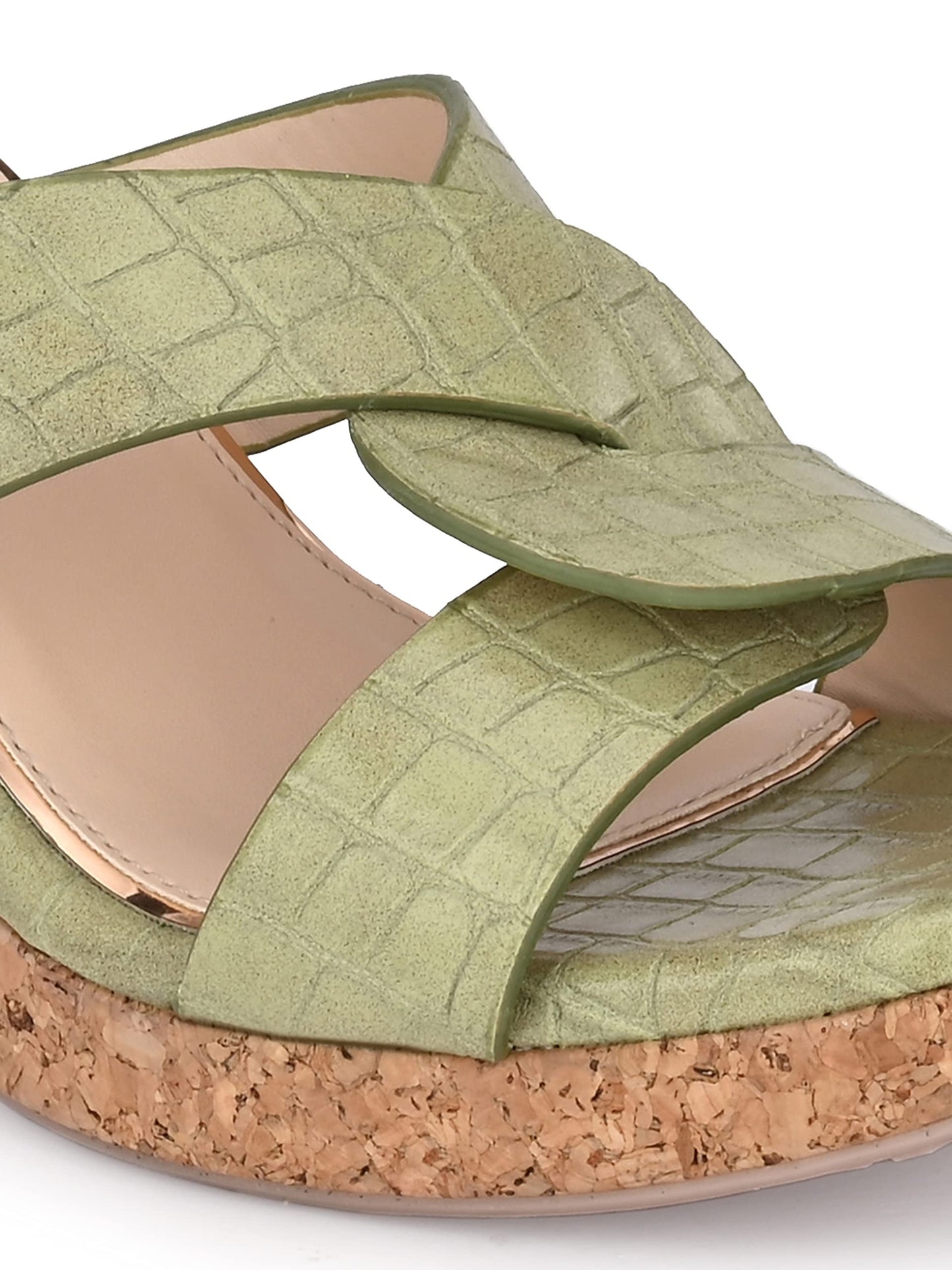 Delize Light - Vegan Leather Cross Strap Wedge Heel Sandals 2500 37 Green