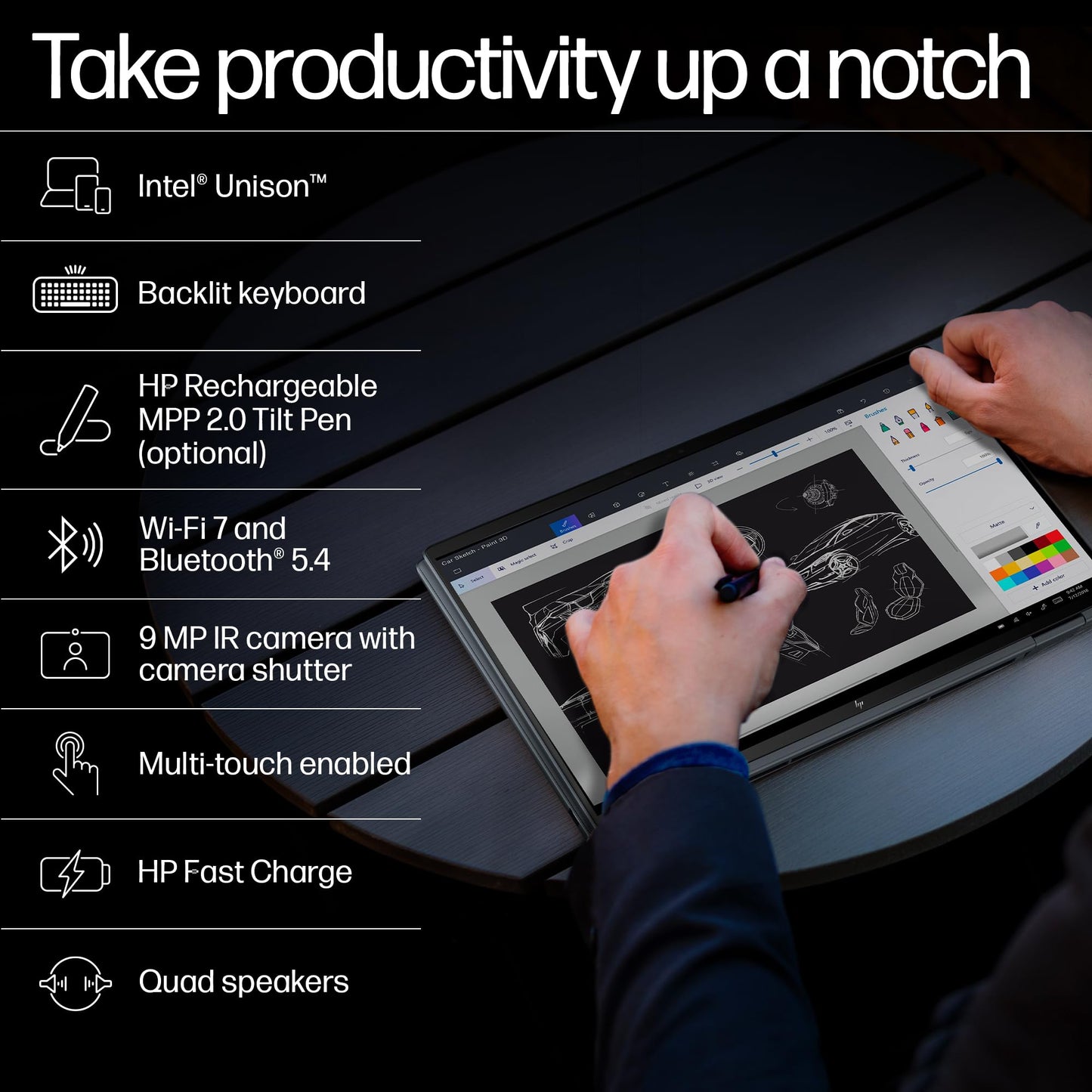 HP Spectre x360 AI Laptop, Intel Core Ultra 7 155H, 12 TOPS, 32GB LPDDR5x, 1TB SSD (Win11, Office21, Blue, 1.9kg), Touchscreen, 2.8K, OLED, 16-inch(40.6cm), Intel Arc graphics, 9MP IR camera, aa0664TX