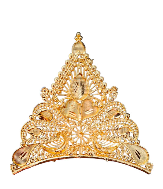 BengCraft Golden Bridal Mukut for Bengali Bride | Gold Color Head Crown Hair Accessories for Girls | Dulhan Women Wedding Tiara Taj | God and Goddes Laddu Gopal, Krishna, Durga Devi Maa Big Size Bada Mutuk