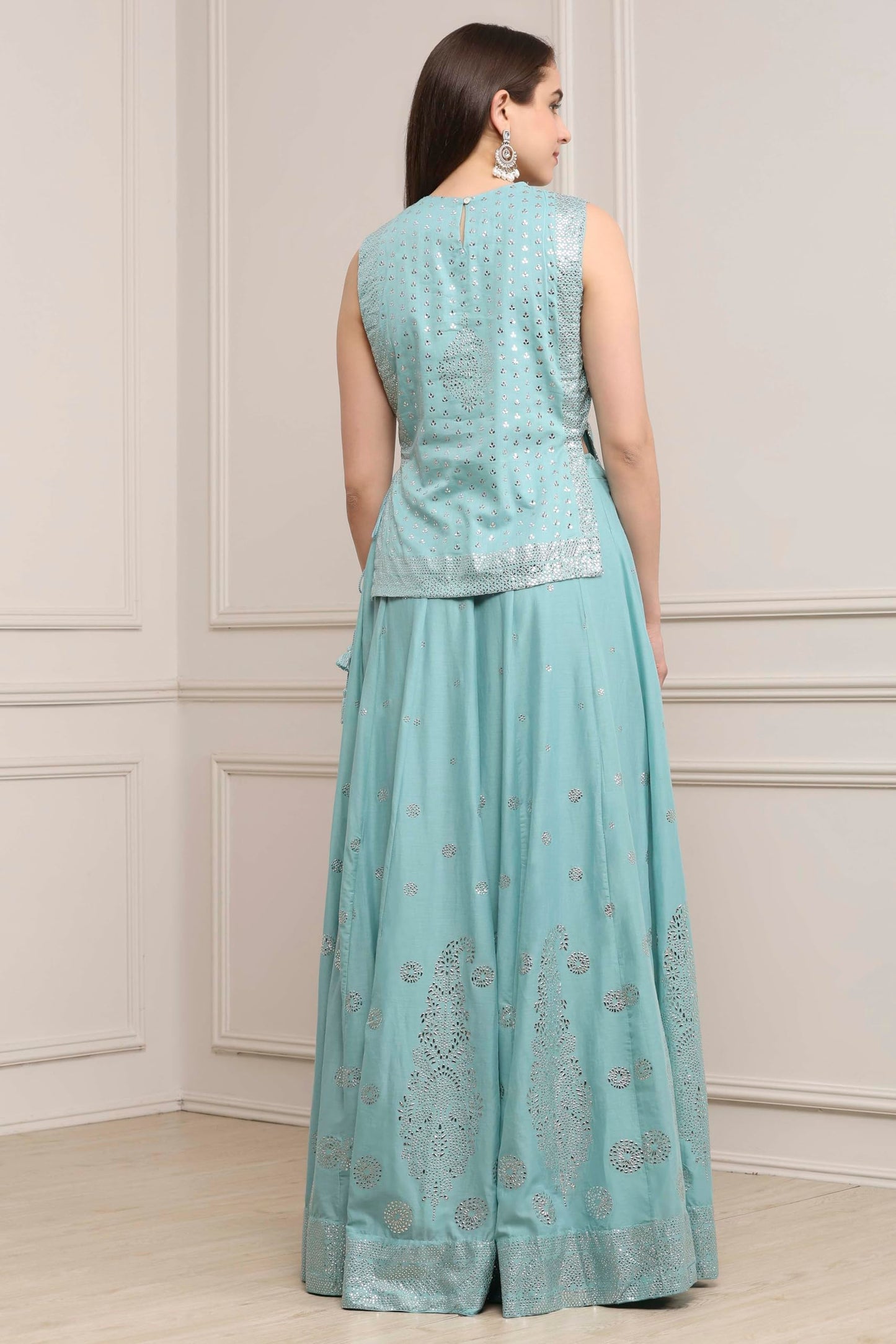 Biba Women Powder Blue Cotton Printed Lehenga Set_42