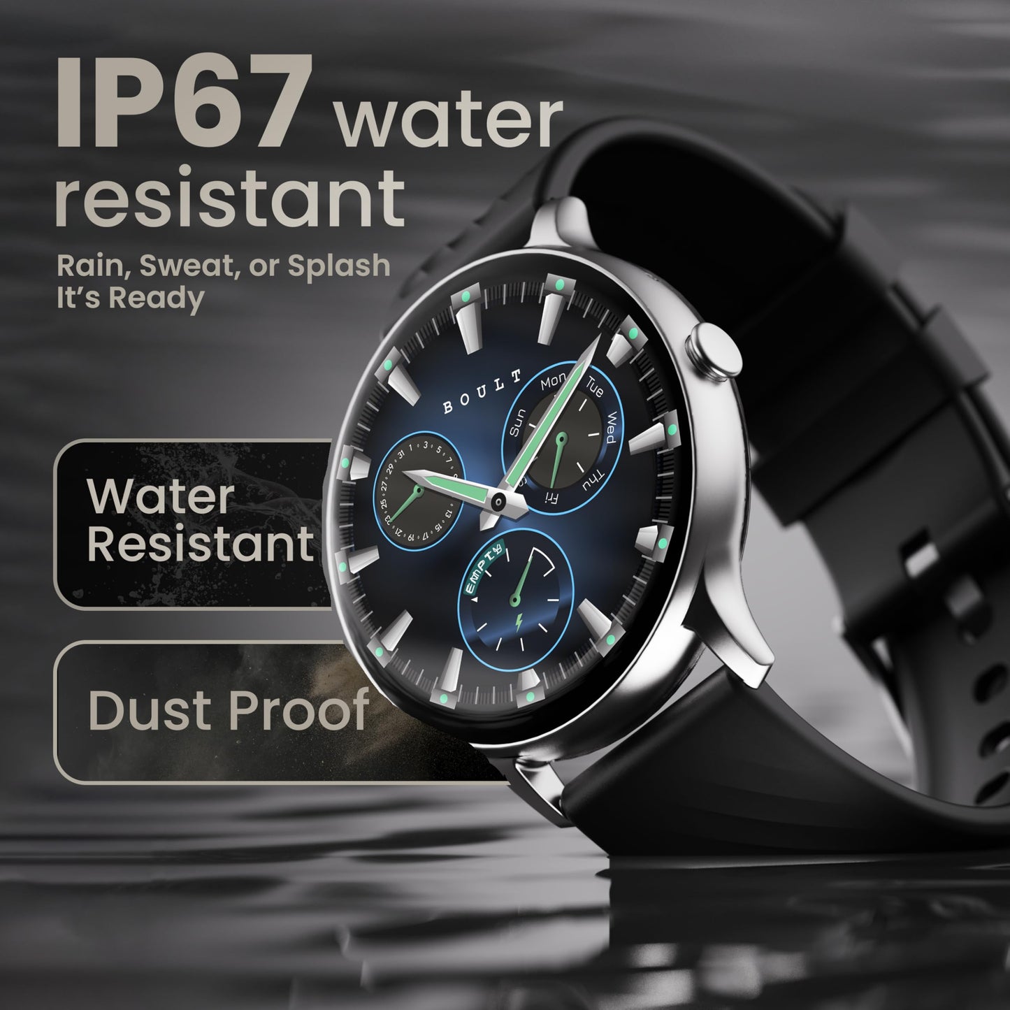 Boult Dire Smart Watch with 1.38'' 2.5D Curved HD Display, BT Calling, IP67, 500 Nits Brightness,250+ Watchfaces, 120+ Sports Mode, AI Voice Assistant, SpO2 Monitoring (Black Strap)