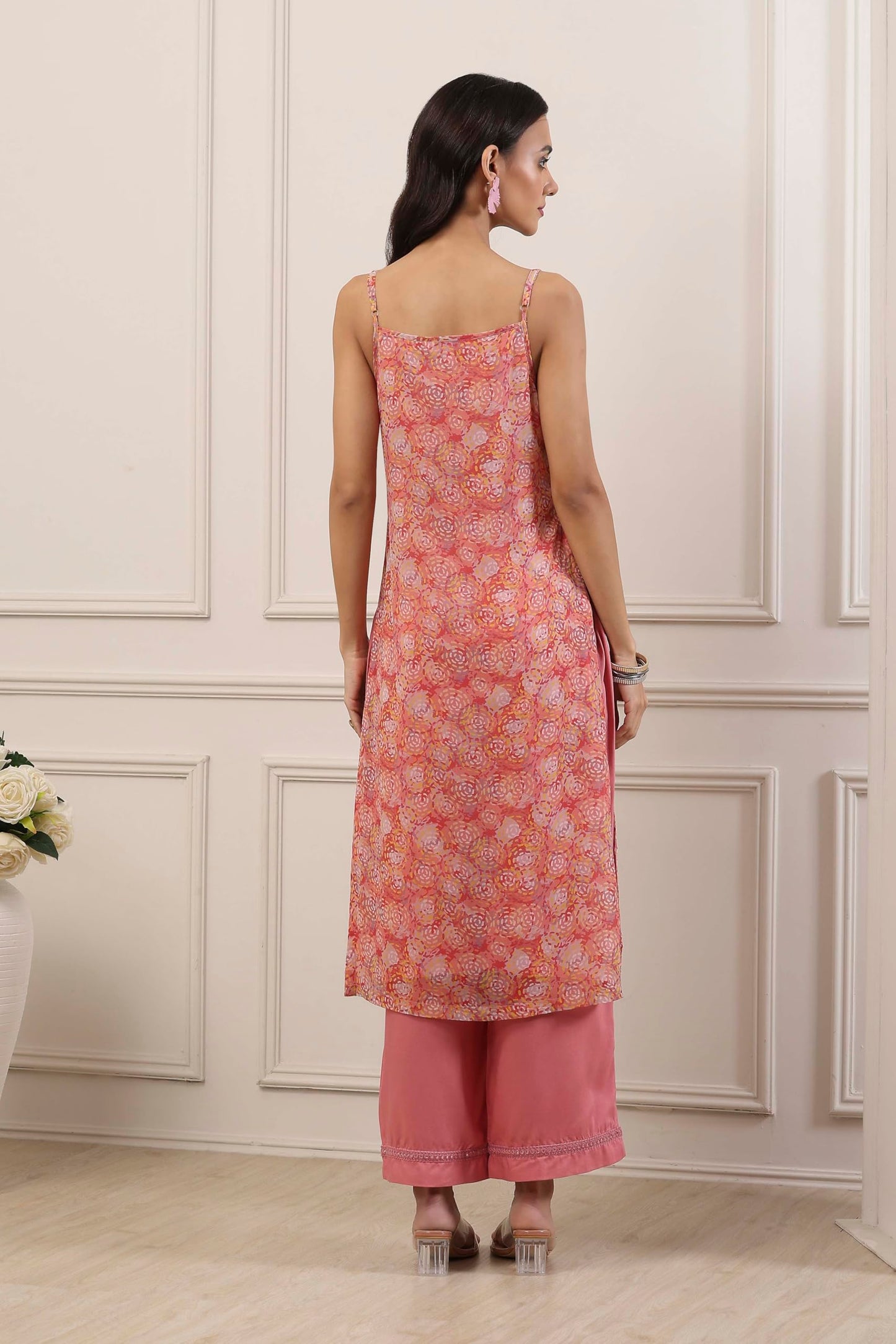 Biba Women Peach Poly Georgette Straight Suit Set_30