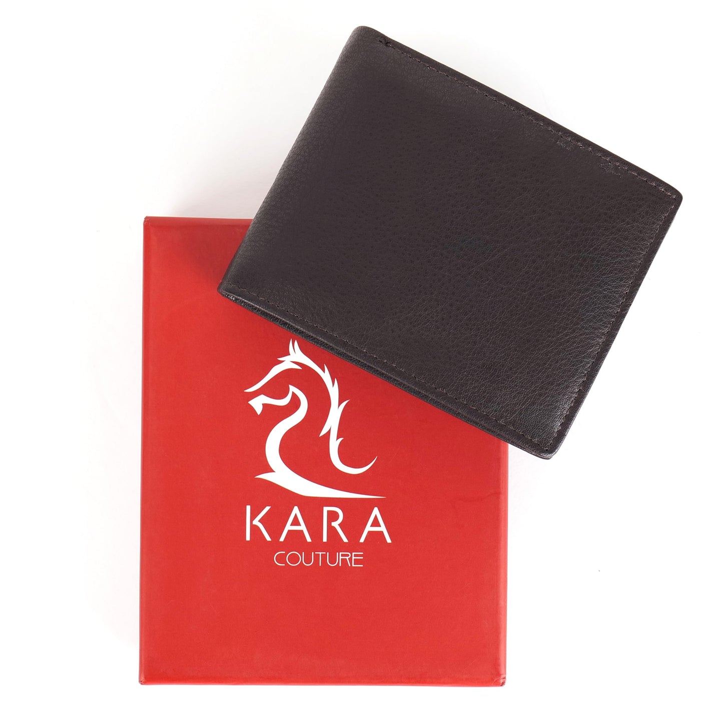 KARA Brown Men's Genuine Leather Wallet – Bifold, 2 Cash Compartments, Coin Pocket, 10+ Card Slots, Hidden & Transparent Flip Sections