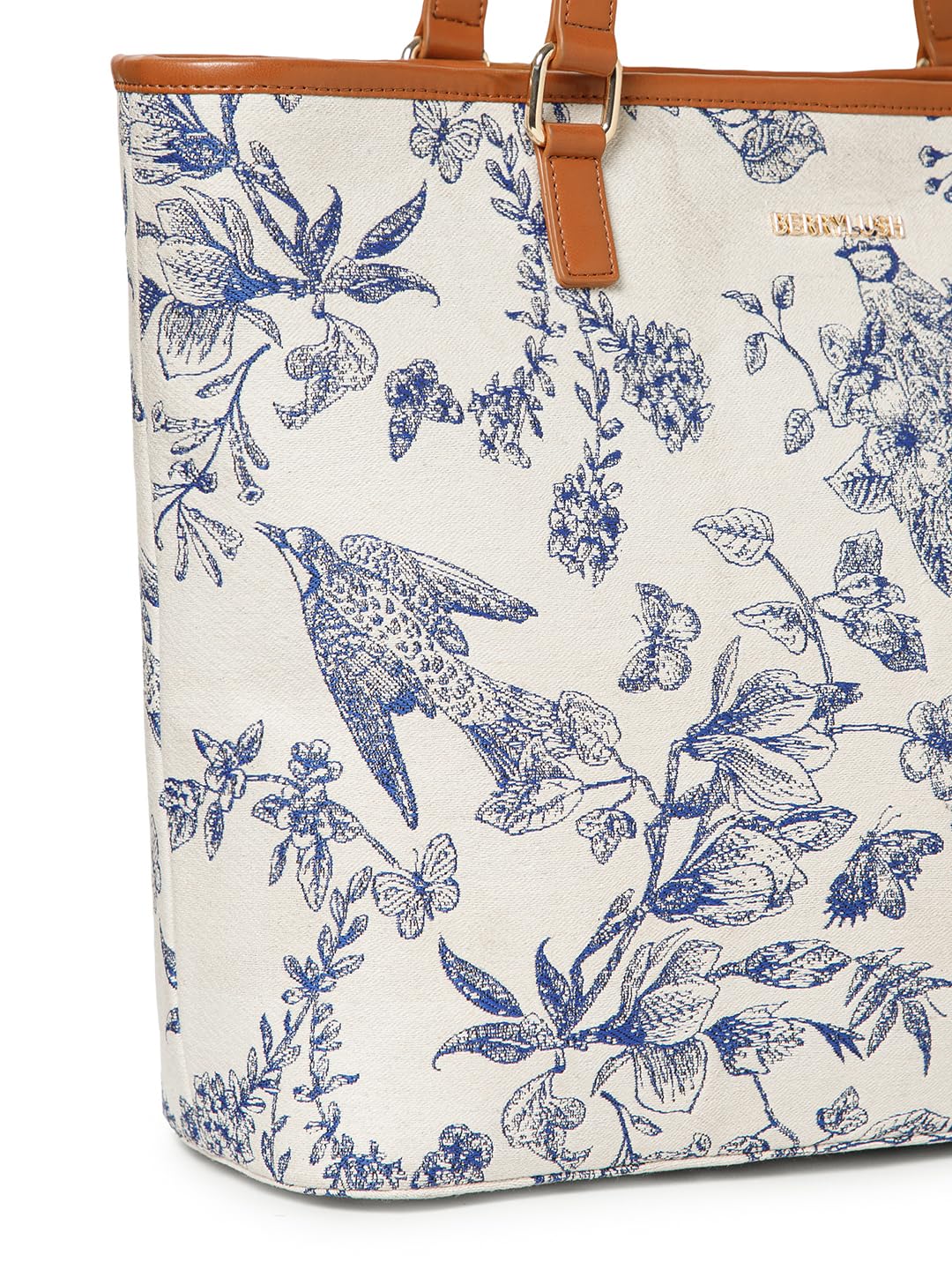 Berrylush Women White Floral Printed Shoulder Bag | PU Synthetic Two Handle Handbag | Zip Closure Spacious Tote with Inner Pocket | Stylish Casual Everyday & Office Bag