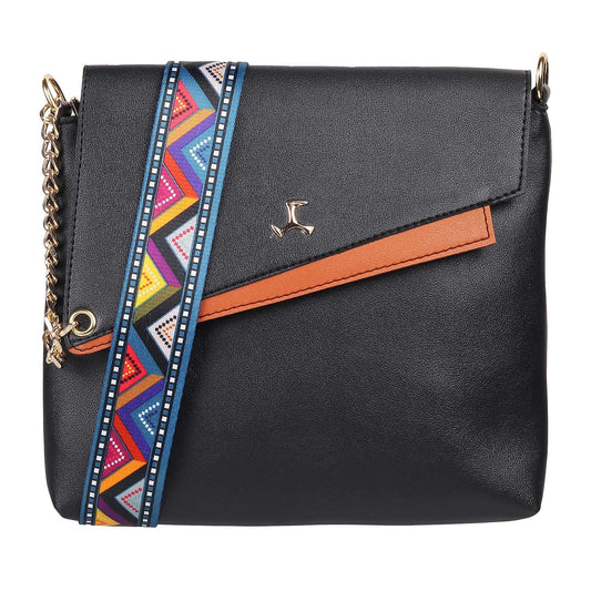 Mochi Womens Synthetic Black Flap Over Sling (One Size)