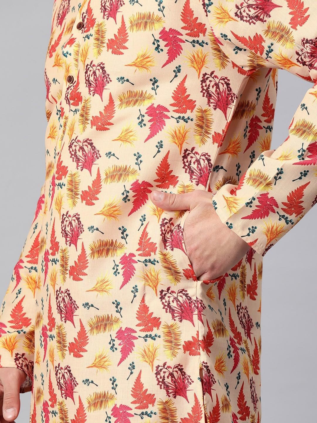 Luxrio Kurta for Men Printed Cotton Regular Long Orange