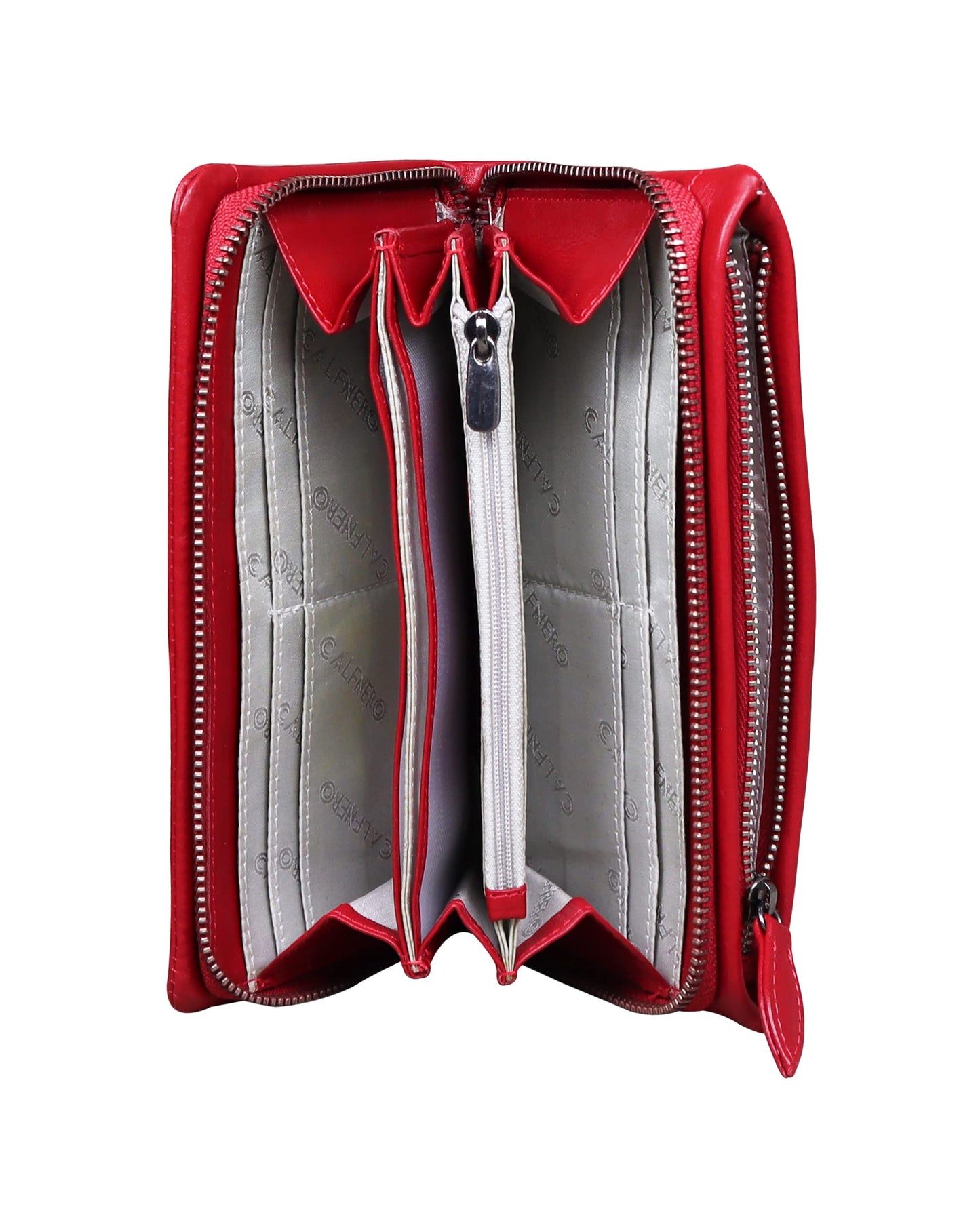 Calfnero Women's Genuine Leather Wallet-Long Purse Wallet with Multiple Card Slots, Zip Pocket and Note Compartments (Red)