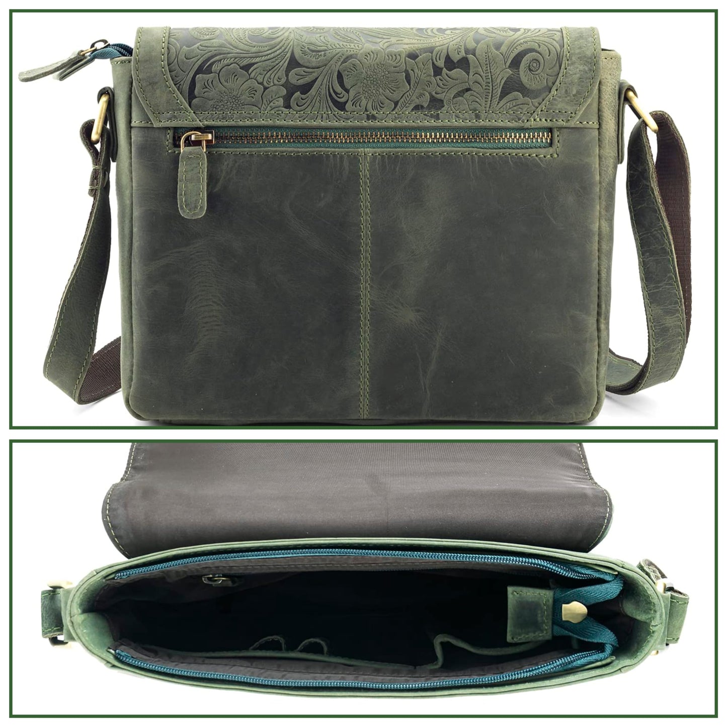 Goatter Hunter Leather Floral Sling Bag for Girls and Women, Mint Green