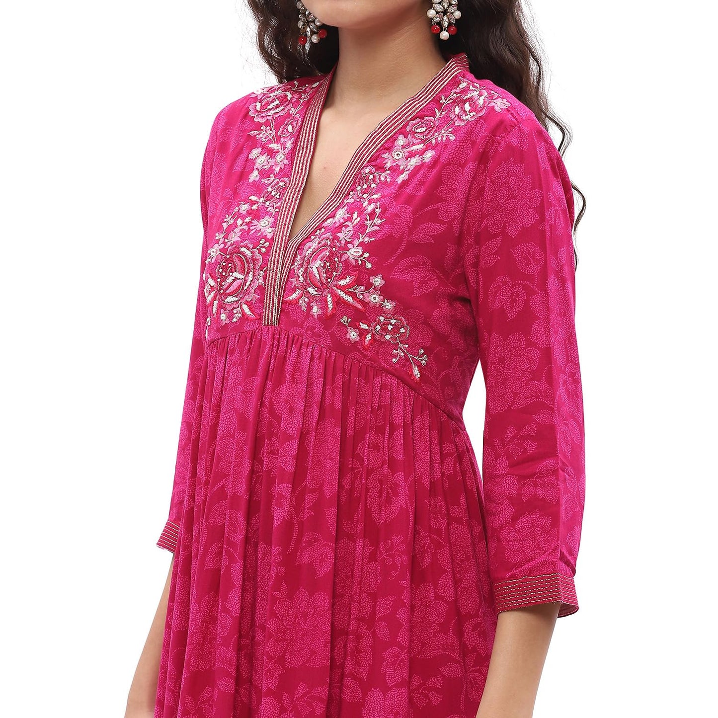 BIBA Women's Rayon Kurta Sets (SKDASRT10215AW24FUS_Fuchsia