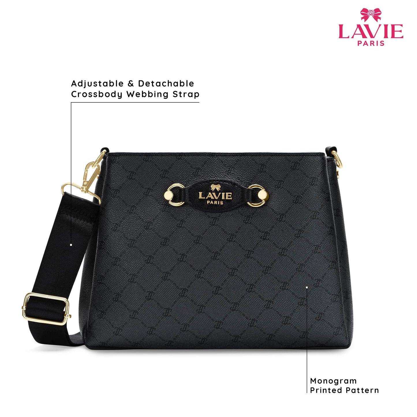 LAVIE PARIS Women's Lior 3 Compartment Crossbody Sling Bag | Ladies Purse Handbag | Gift for Women