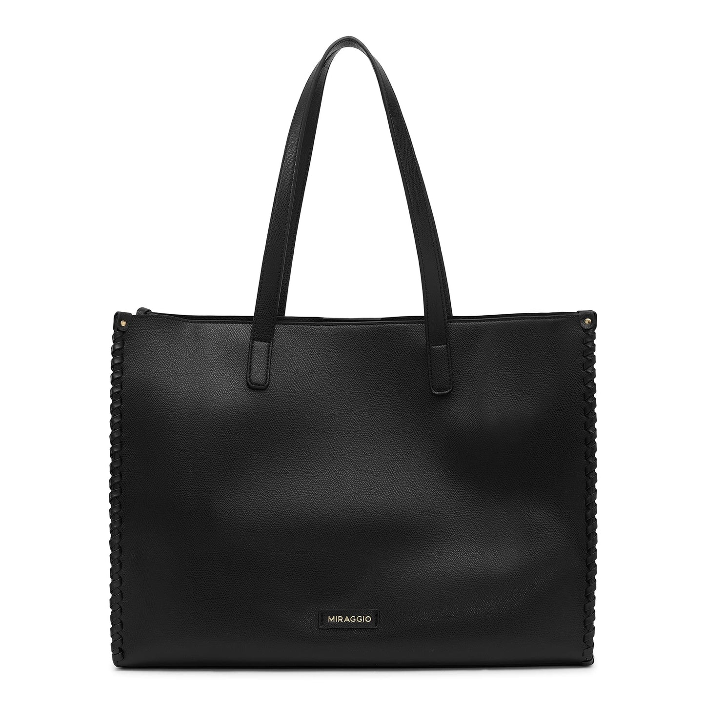 Miraggio Brooklyn Large Sized Tote Bag with Front Pocket for Women | Office Handbag for Women | Fits Upto 16" Laptop | Ladies Shoulder Purse (Black)