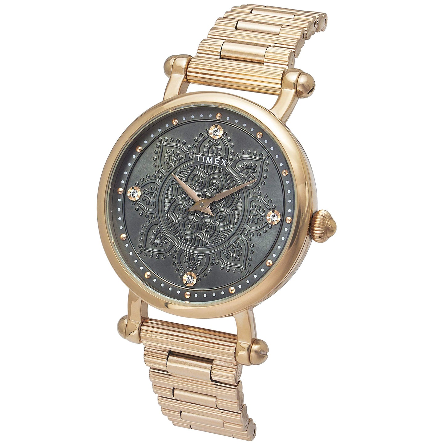 Timex Women Brass Analog Grey Dial Watch-Twel14302, Band Color-Rose Gold