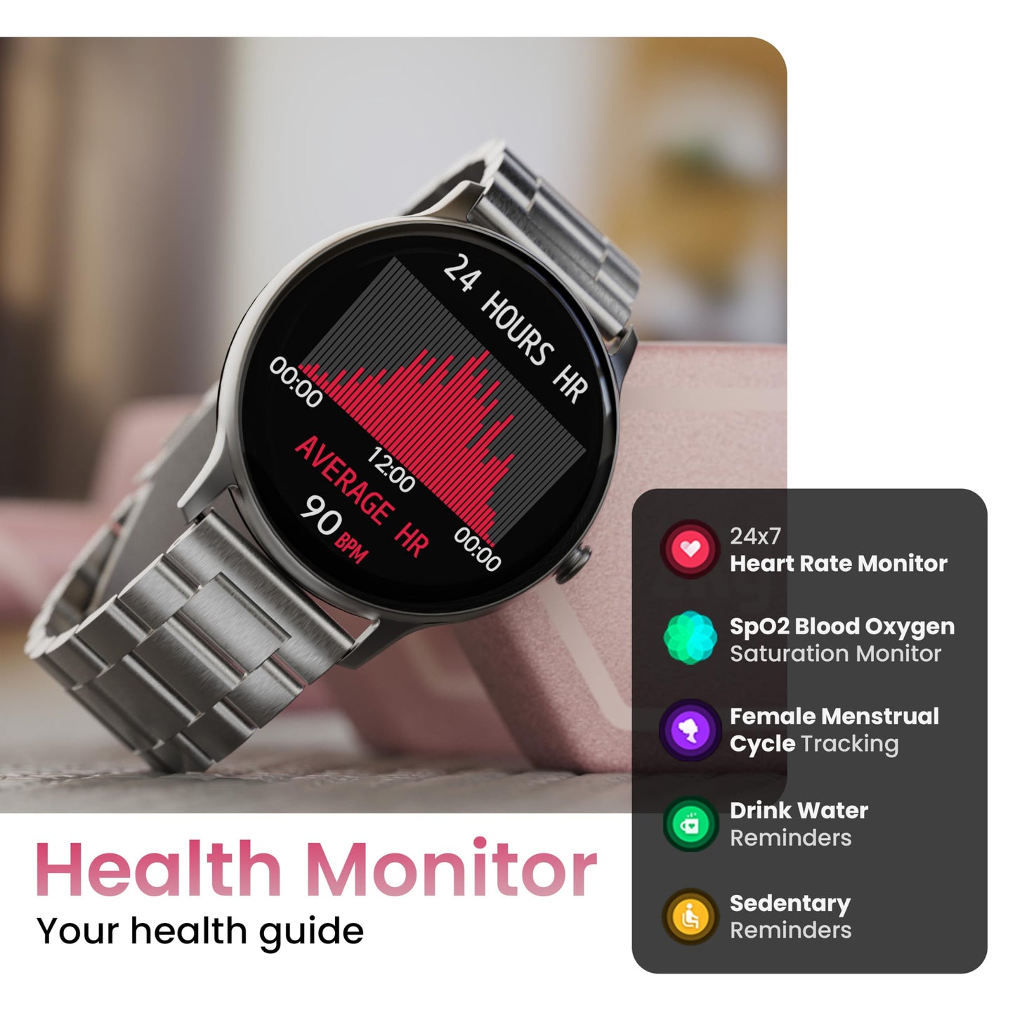 GOBOULT Dire Smartwatch: 1.38'' 2.5D Curved HD Display, BT Calling, 500 Nits Brightness, IP67, 250+ Watchfaces, 120+ Sports Modes, AI Voice Assistant, SpO2 Monitoring (Silver)