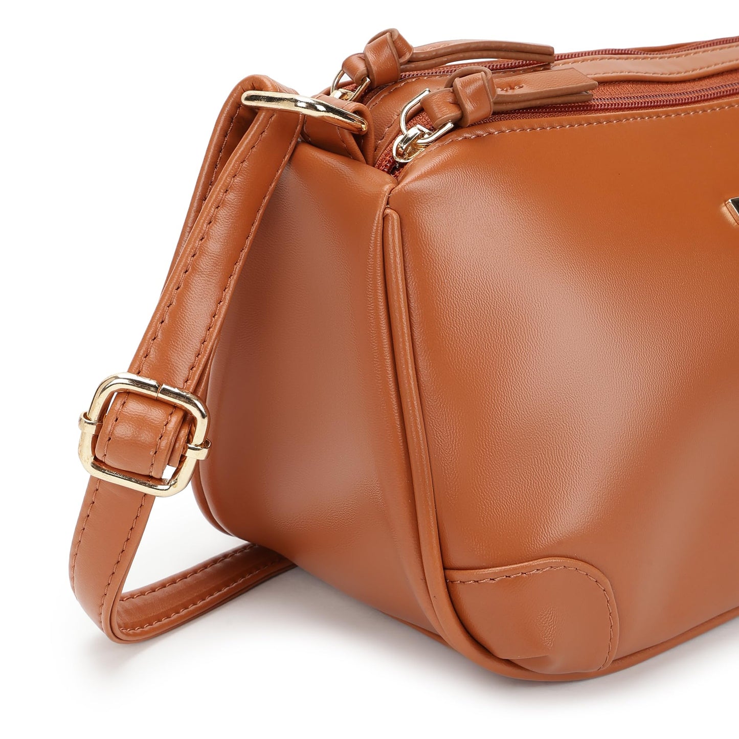 Fastrack Tan Sling Bag for Women | Minimal Faux Leather Crossbody with 2 Zippered Compartments & Quick-Access Pocket | Adjustable Strap Sling for Everyday Outings & College