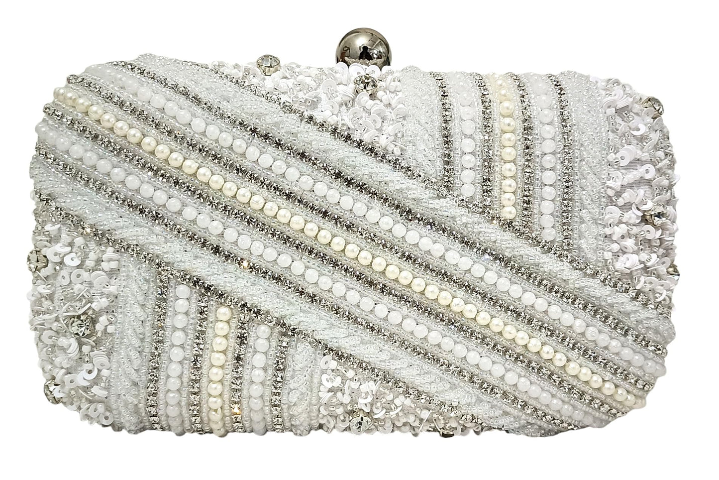 DUCHESS Women's Girl's Pearl Beaded Box Clutch for Wedding (Silver)