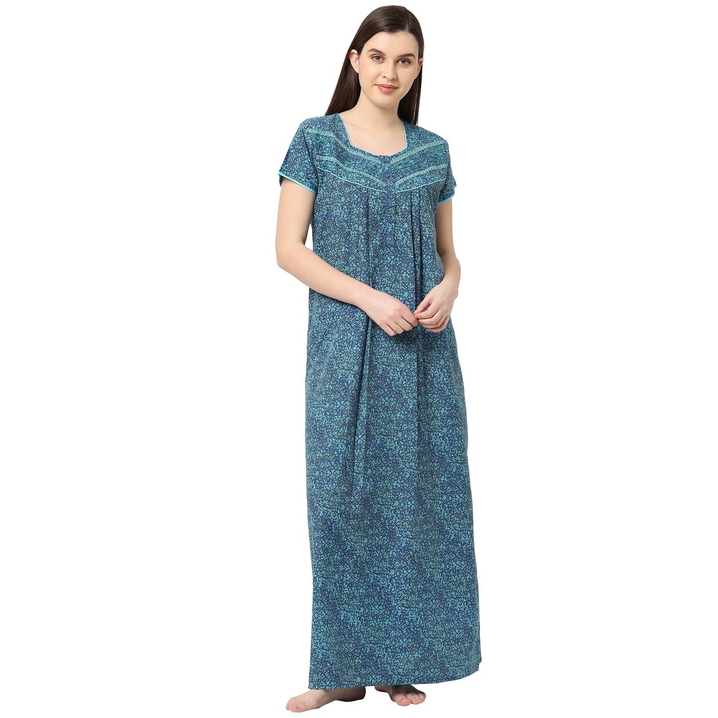 Sweet Dreams Women's Cotton Maxi Casual Regular Nightgown (FF-310915 Blue L)