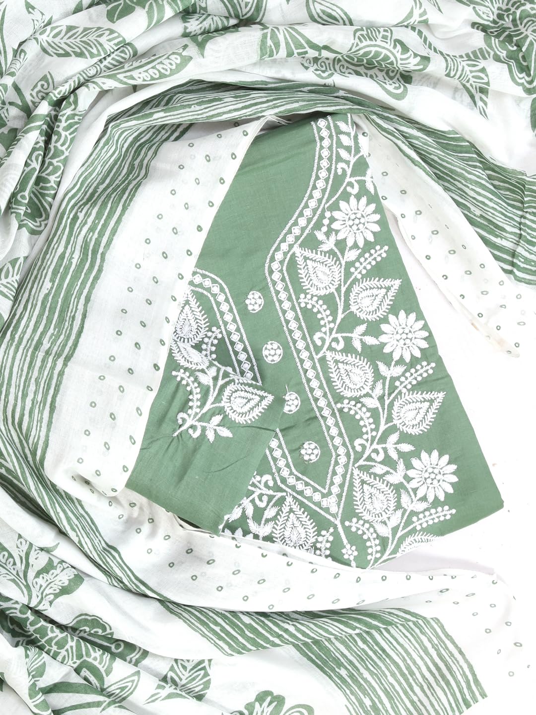 S SALWAR STUDIO Cotton Embroidered Green Unstitched Dress Material