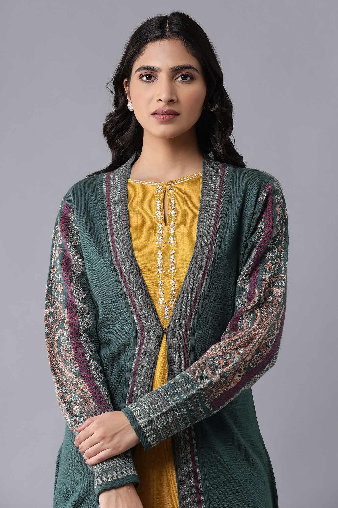 W for Woman Rifle Green Front Open Cardigan