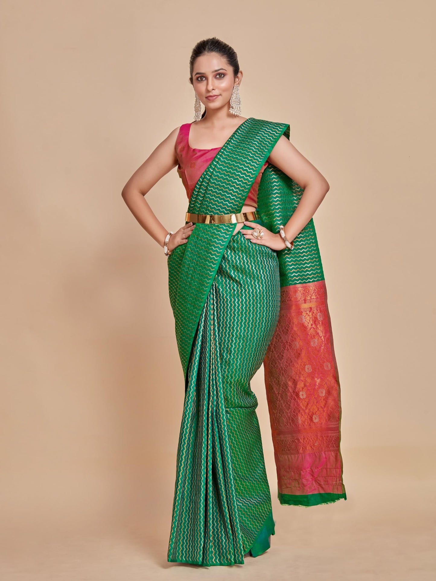 MIMOSA Women's Woven Design Kanjivaram Style Art Silk Saree With Blouse Piece : Sa00001375Bgfree, Green