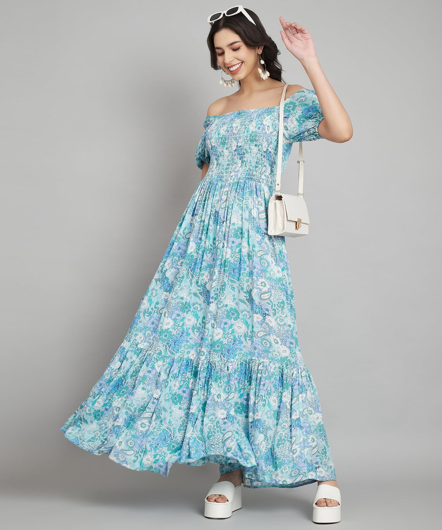 veldress21 Women Dress Maxi Stylish Casual Summer Dress Regular,Office Collage Wear Beachwear Long Dress Full (L) Blue