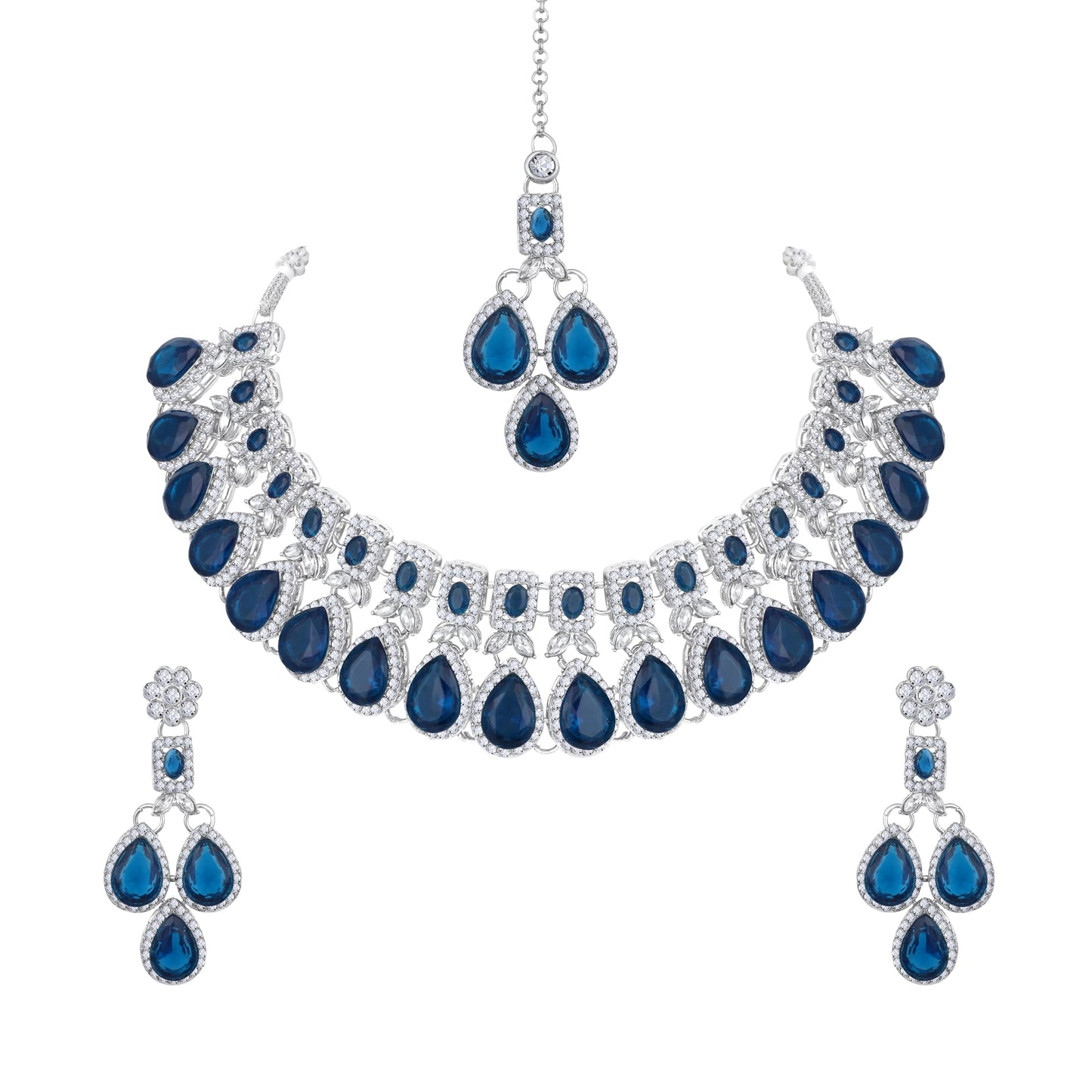 Atasi International Kundan Polki and Crystals Traditional Necklace with Earrings and Maang Tikka for Women - Jewellery Set for Party, Wedding, Engagement