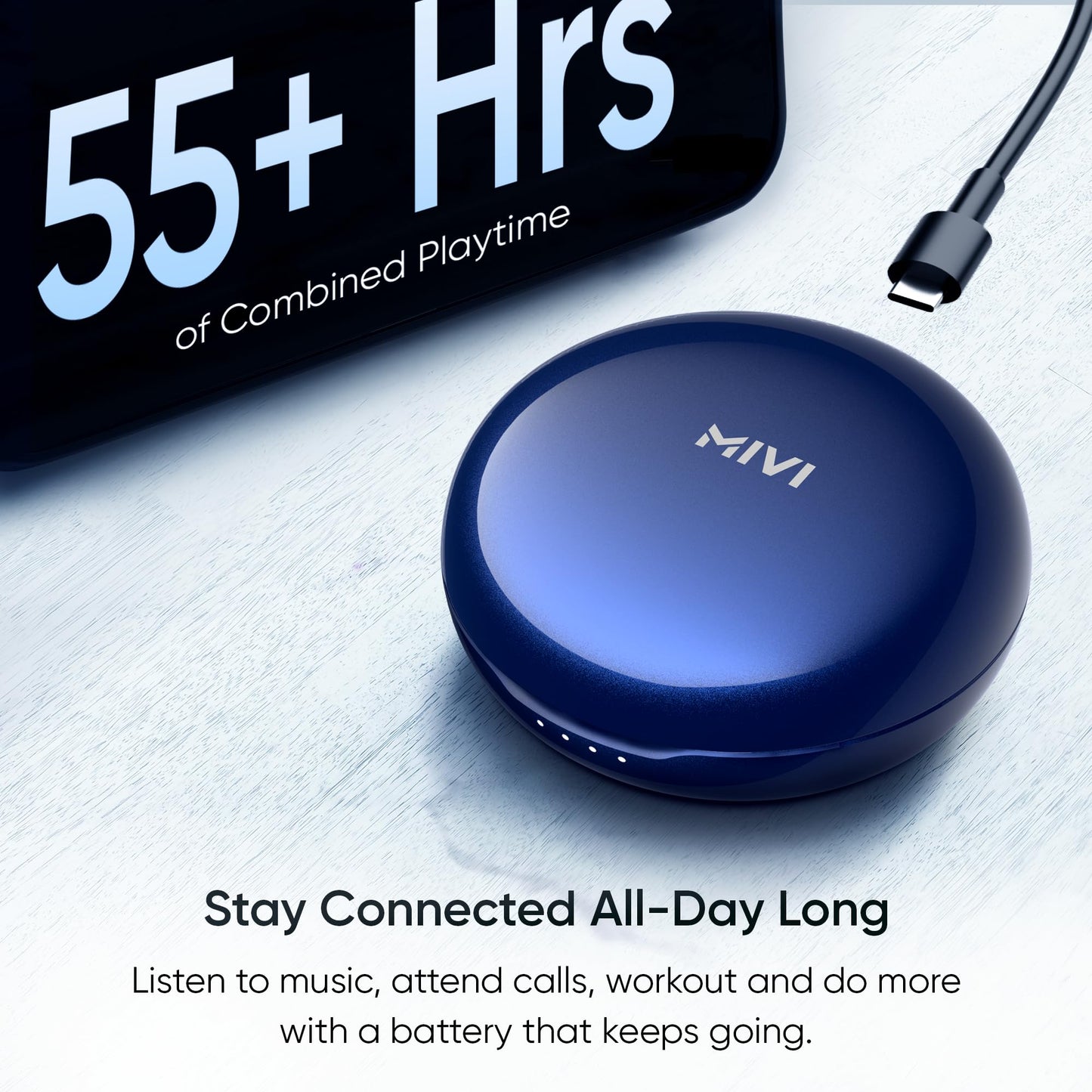 Mivi DuoPods A750 in Ear Ear Buds Wireless - 55H Playtime, USB Type-C Fast Charging, AI-ENC, Multi-Device Support, IPX4, Premium Metallic Ear Buds, Made in India