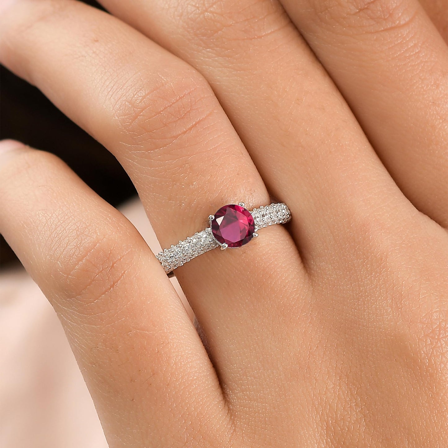 Ornate Jewels 925 Silver Red Ruby and American Diamond Finger Solitaire Ring for Women and Girls | With Certificate of Authenticity & 925 Stamp | Life-time Warranty*