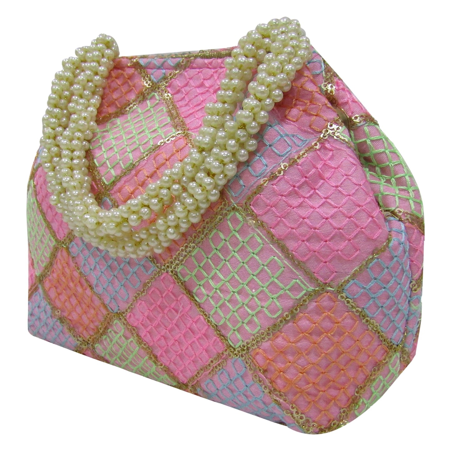 Purple Pink Embellished Silk Potli Bags for Women Evening Bag Clutch Ethnic Bride Purse With Pear Handle For Weddings & Special Occasion (Multicolor7)