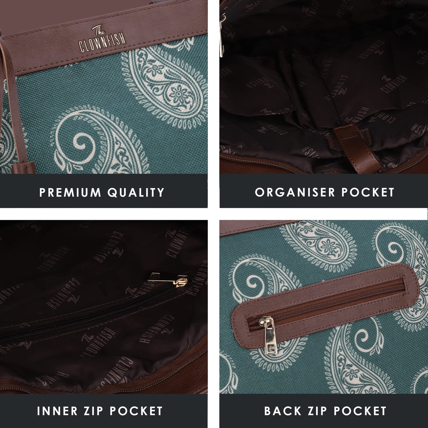 THE CLOWNFISH Casey series 15.6 inch Laptop Bag For Women Printed Handicraft Fabric & Faux Leather Office Bag Briefcase Hand Messenger bag Tote Business Bag (Fern Green)