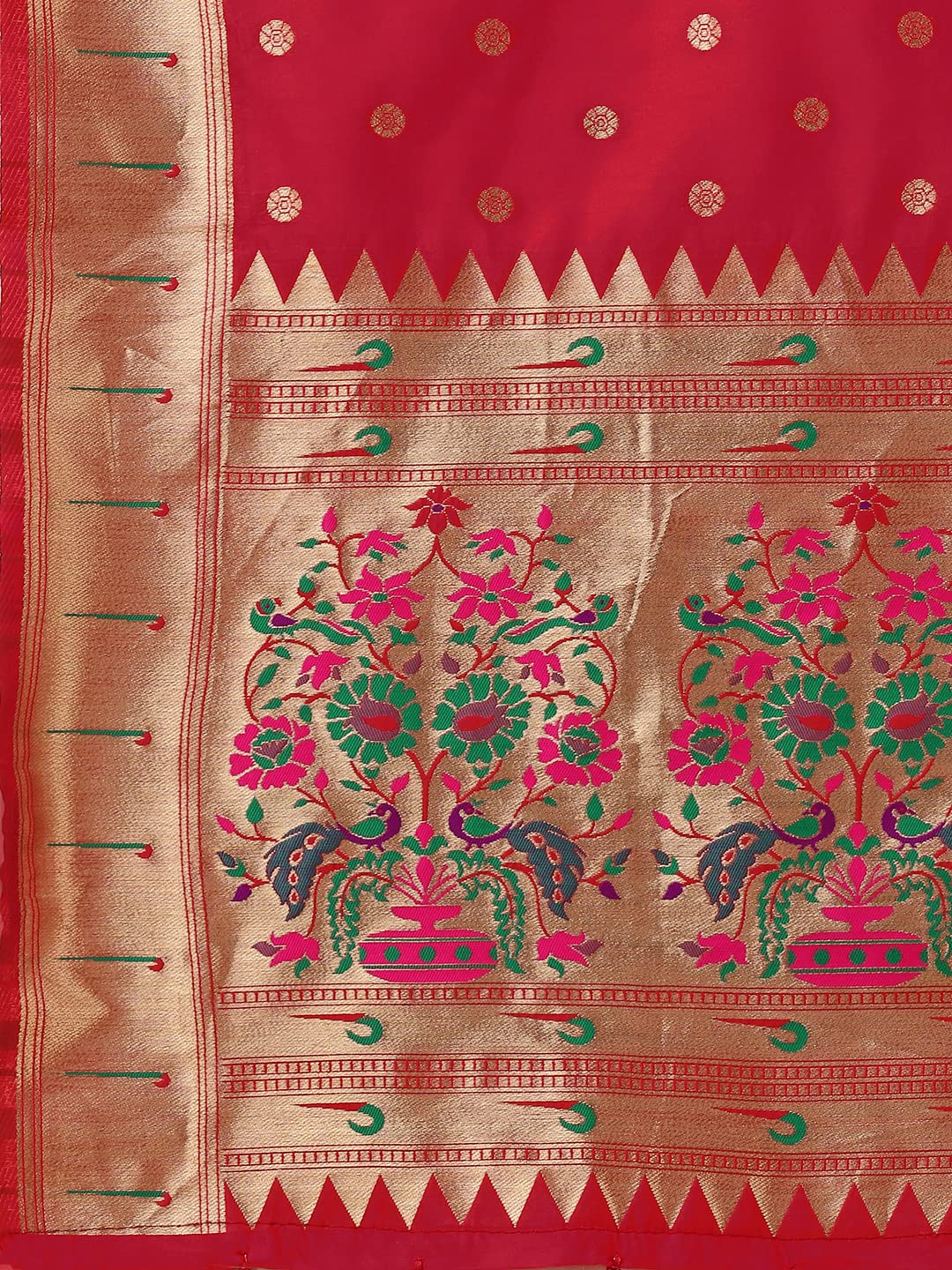 DEVANGI Women's Woven Paithani Banarasi Silk Dupatta/Chunni For Women, Animal Print 1 Meter Wide and 2.3 Meter Length Printed Designer Dupatta/Chunni For Girls (Red)