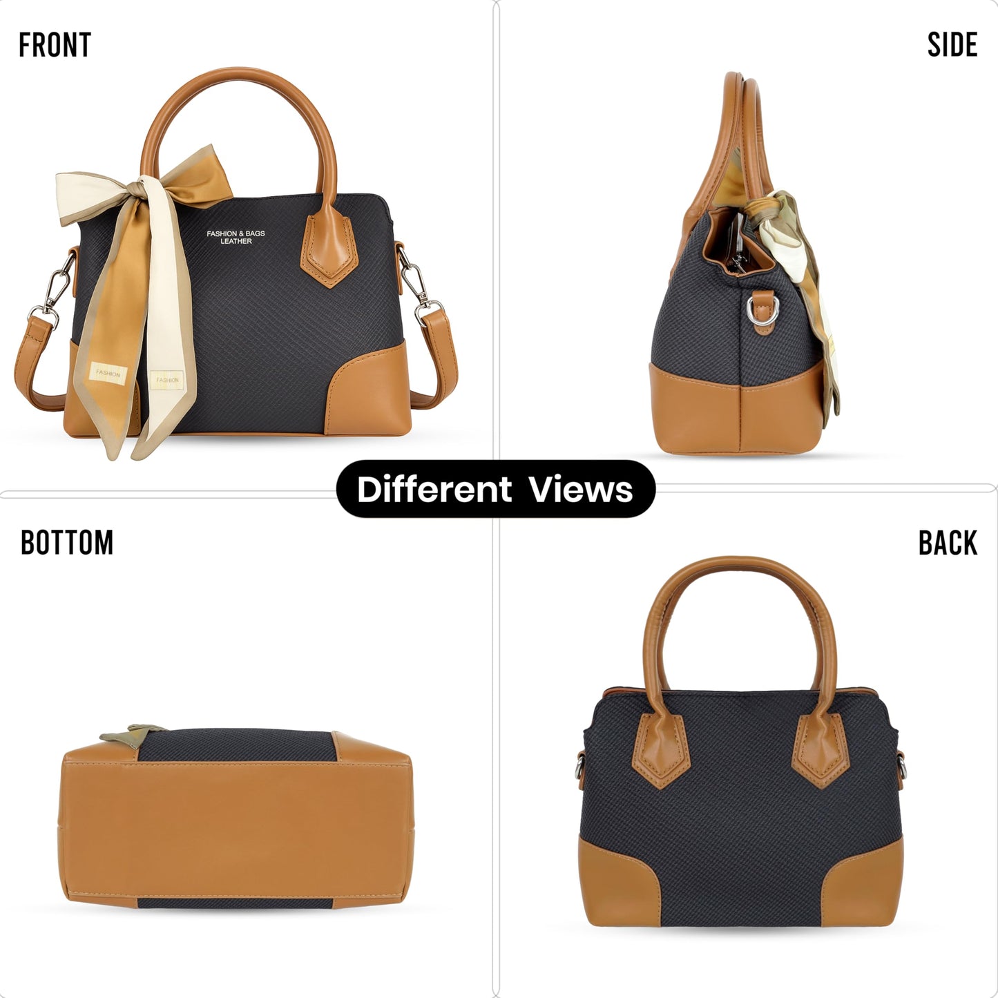Storite Stylish Blue & Brown Small Leather Handbag for Women’s Everyday Use (25x11x17 cm)