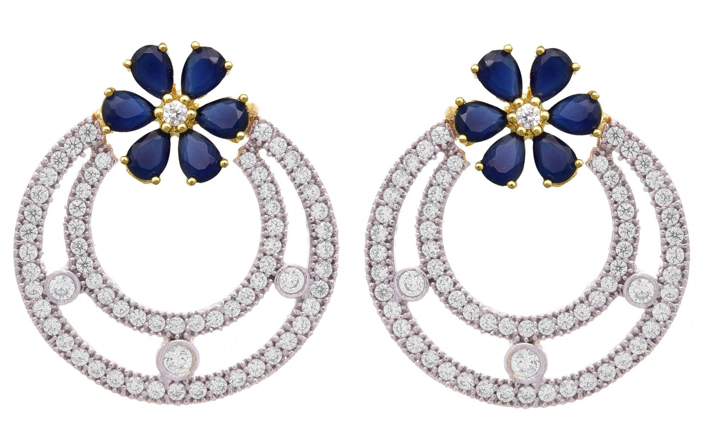 JFL - Fusion Fab Floral Cz American Diamond Three in One Changeable One Gram Gold Plated Flower Pink, Green, Blue Designer Earrings Women and Girls,Valentine