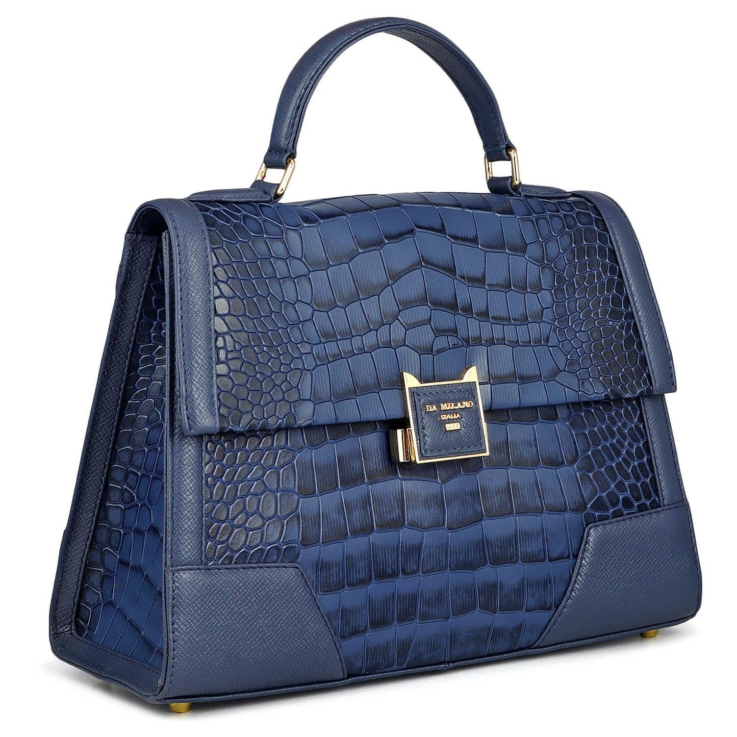 Da Milano Leather Satchel Bag for Women - Blue