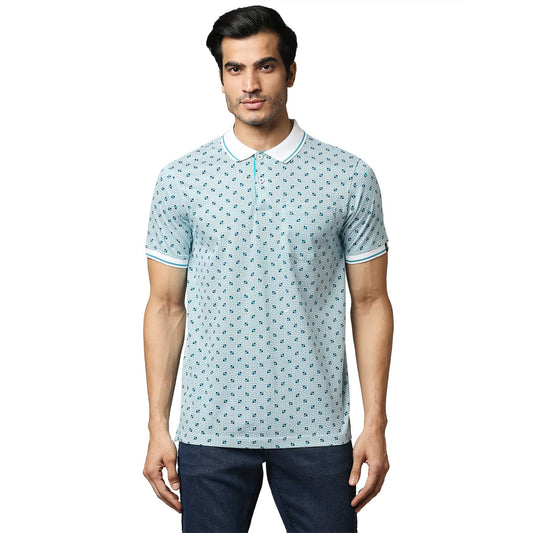 Raymond Men's Half Sleeve Contemporary Fit Medium Blue Casual T-Shirt