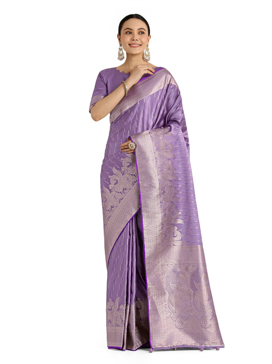 Monjolika Fashion Women Divine Dusty Lavender Zari Weaving Banarasi Satin Silk Trendy Saree For Festival Wear With Bewitching Blouse Piece (13300_Color) (Dusty Lavender)