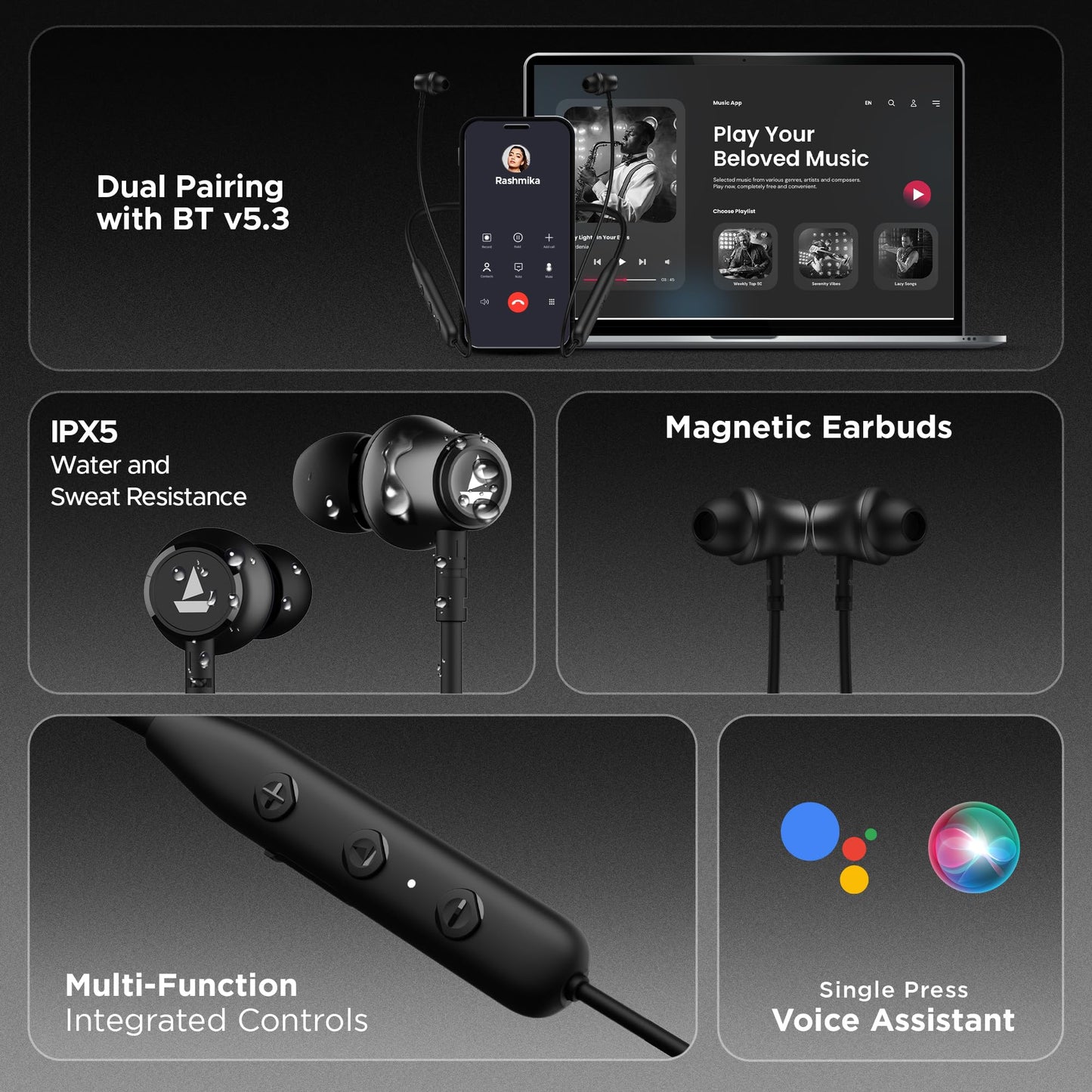 boAt Rockerz 111, 40HRS Battery, Dual Device Pairing, ENx Tech, Low Latency Mode, Fast Charging, BTv5.3, IPX5, Type-C Interface, Bluetooth in Ear Neckband, Wireless with Mic Earphones (Active Black)