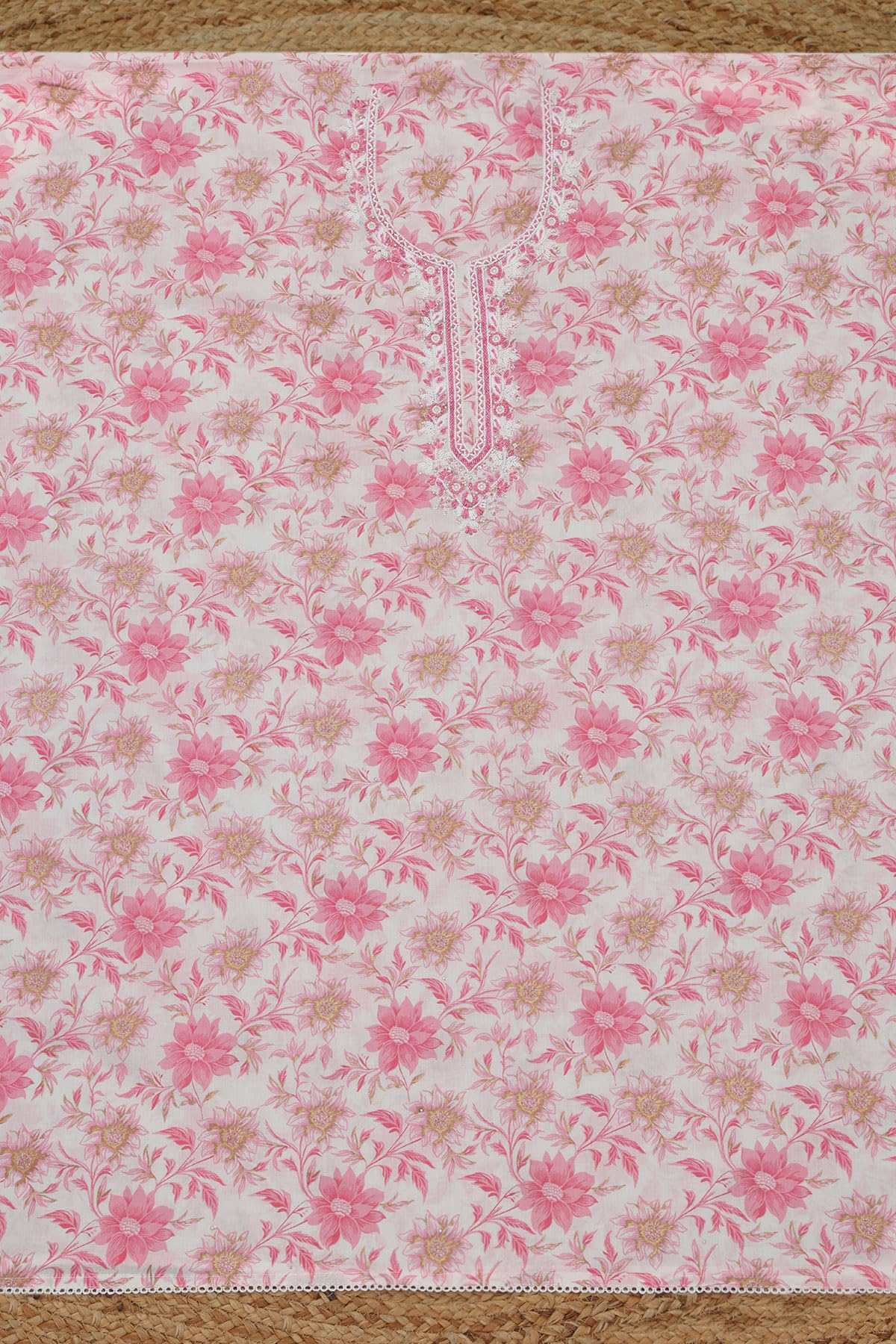Soch Womens Off White Cotton Floral Dress Material With Beads
