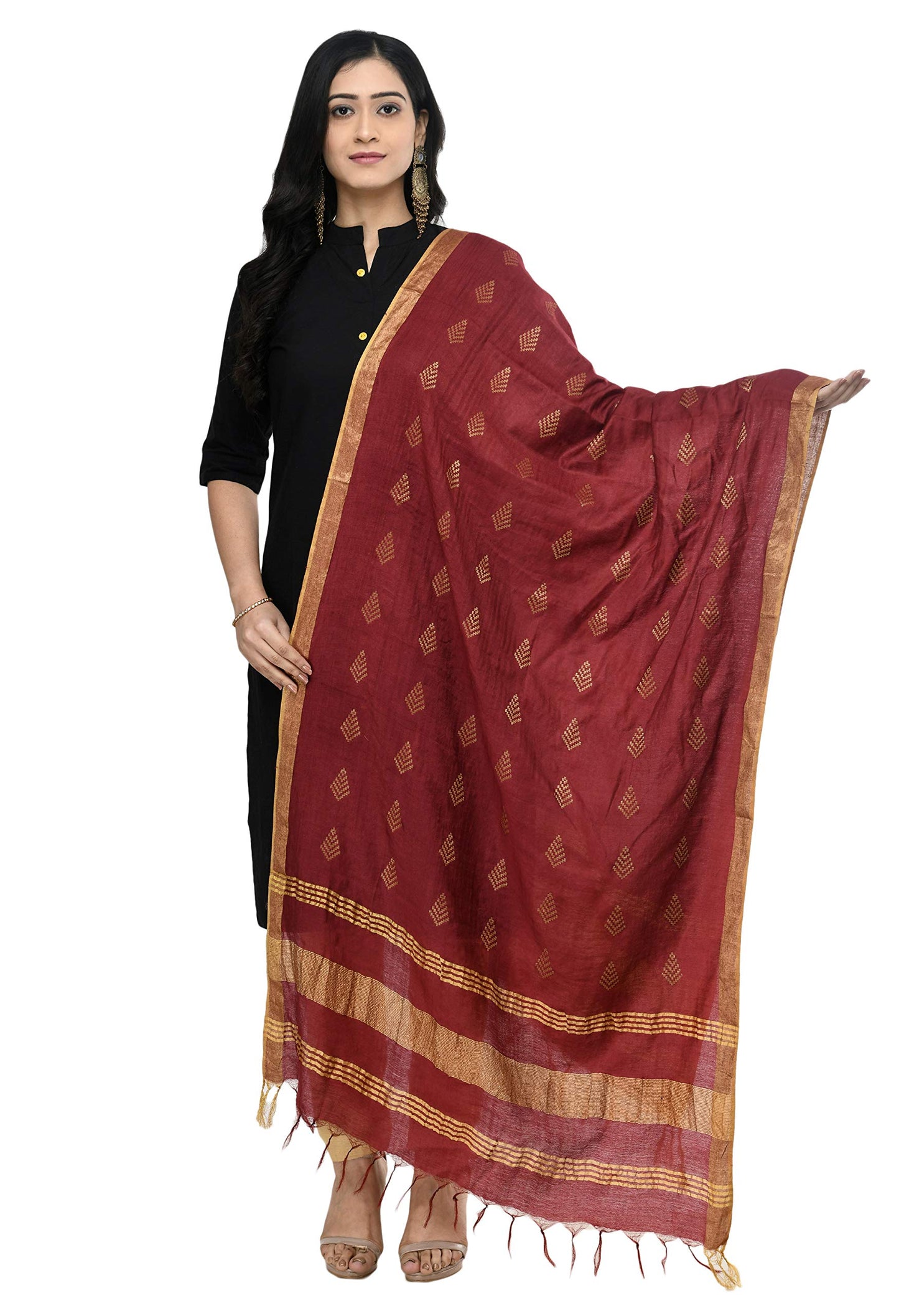A R Silk Women's Self Design Cotton Dupatta (ARS0505_Maroon_Free Size)
