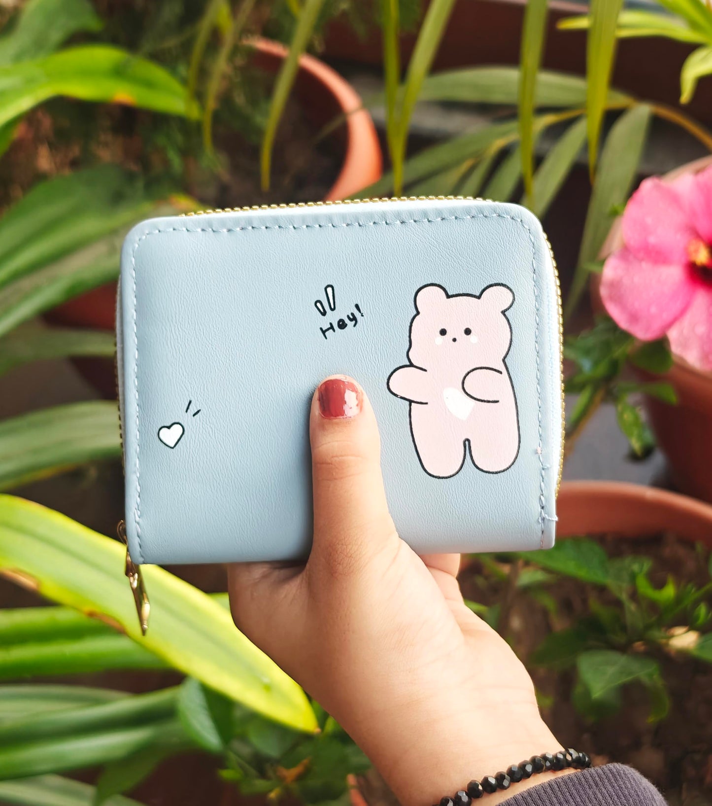 Women Small Wallet Wallets for Girls Credit Card Holder Coin Purse Zipper Small Secure Card Case Cute Wallets Mini Wallets for Women (Blue_Bear)