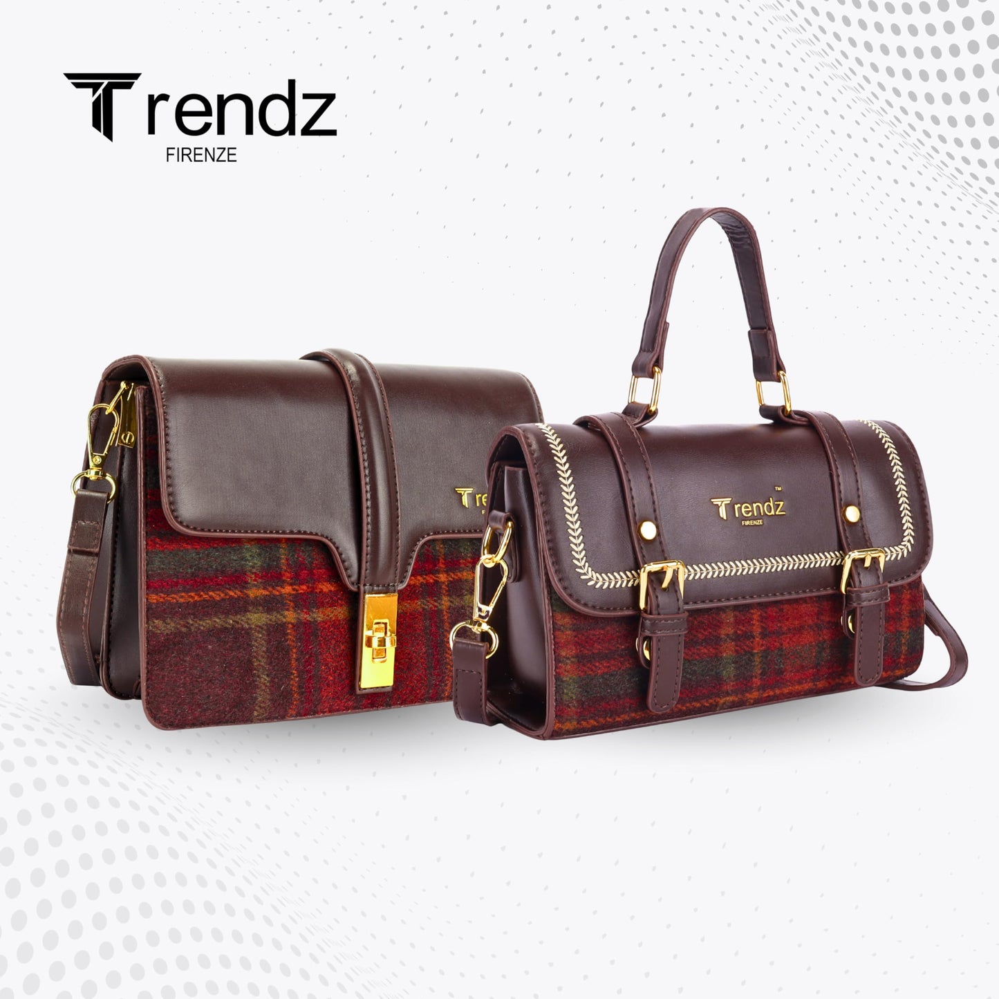 Trendz Firenze Bella Luxe – Womens Handbag, Sling Bag & Satchel | Premium Faux Leather & Fabric Shoulder Crossbody with Top Handle & Long Strap – Compact Luxury Bag