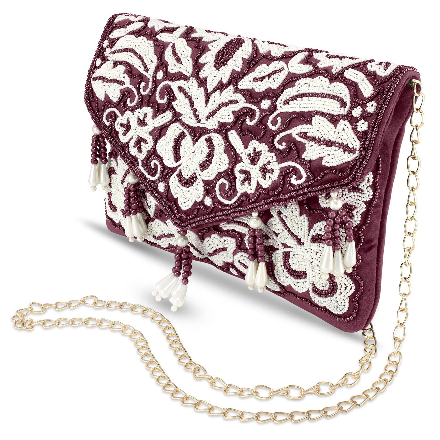 Peora Clutch Purses for Women Wedding Handmade Evening Handbags Party Bridal Clutch (Maroon)