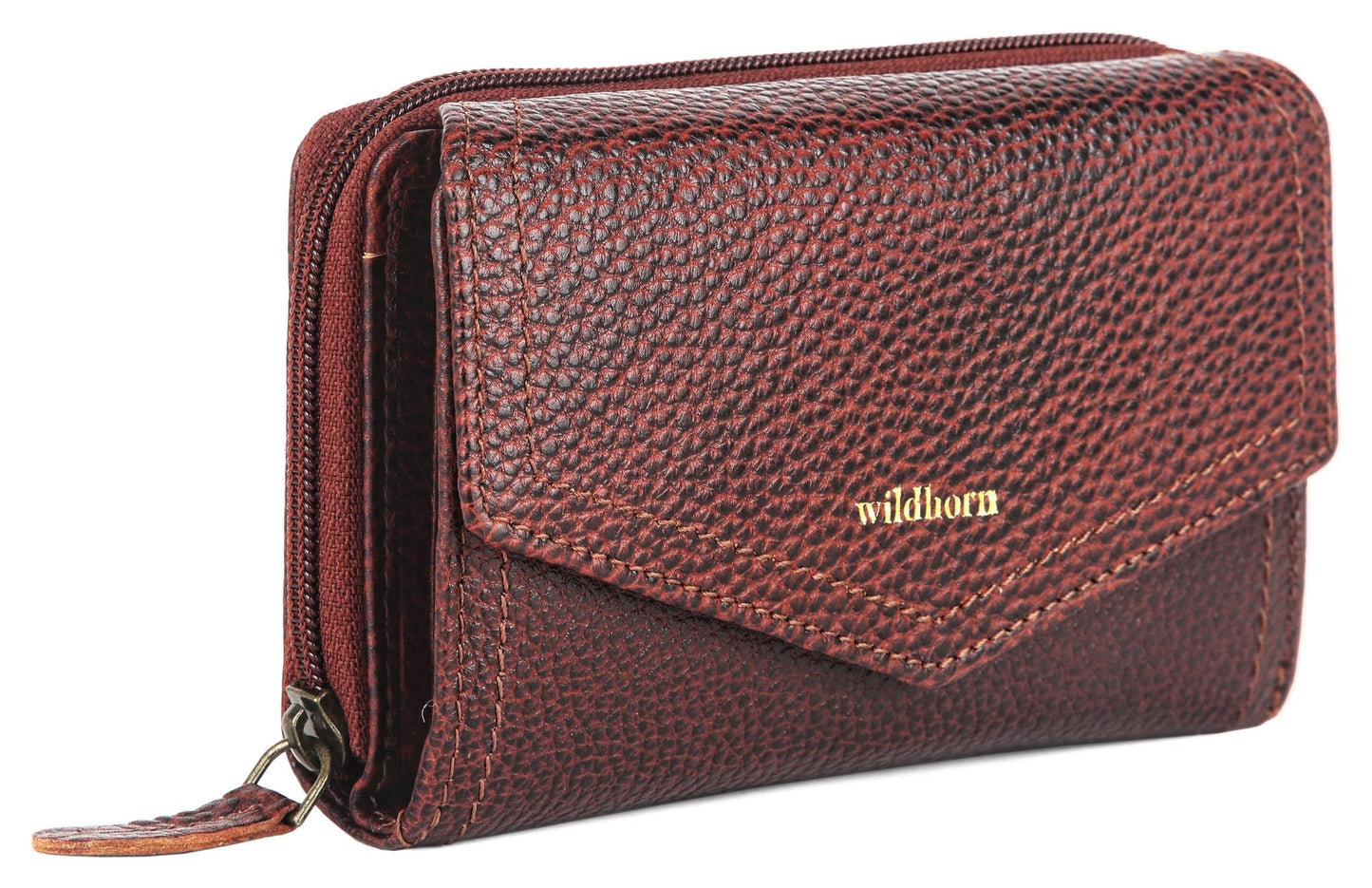 WildHorn Genuine Leather Ladies Wallet – Elegant Women's Clutch Purse with 10 Card Slots, Perfect for Daily Use (Bombay Brown)