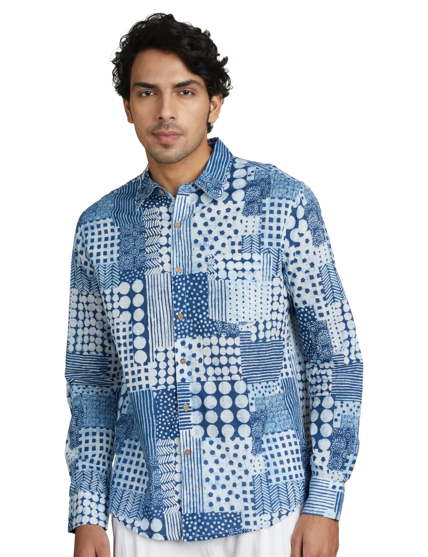 Amazon Brand - Symbol Men's Regular Fit Cotton Ethnic Shirt Indigo 2XL