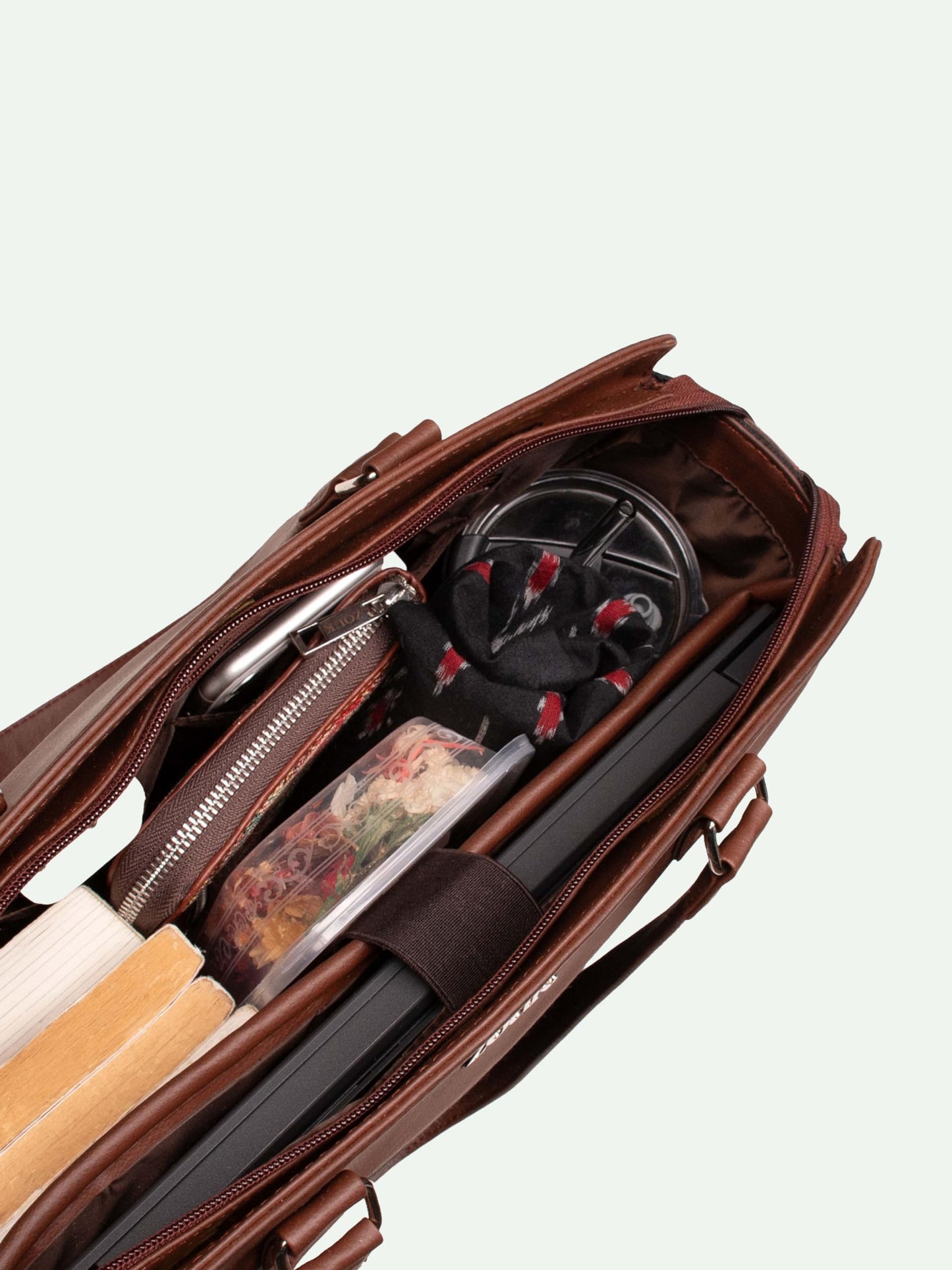 ZOUK Nawabi Couture Floral Printed Jute Vegan Leather Beige and red Women's Office Work Bag With Double Handles Strap