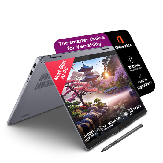 Lenovo IdeaPad 5 2-in-1 AMD Ryzen AI 7 350 (16GB RAM/512GB SSD/14 (35.5cm)/WUXGA IPS/Copilot+PC/Windows 11/Office 2024/Lenovo Digital Pen 2/1Yr ADP/Grey/1.6Kg), 83KT000JIN Convertible Laptop