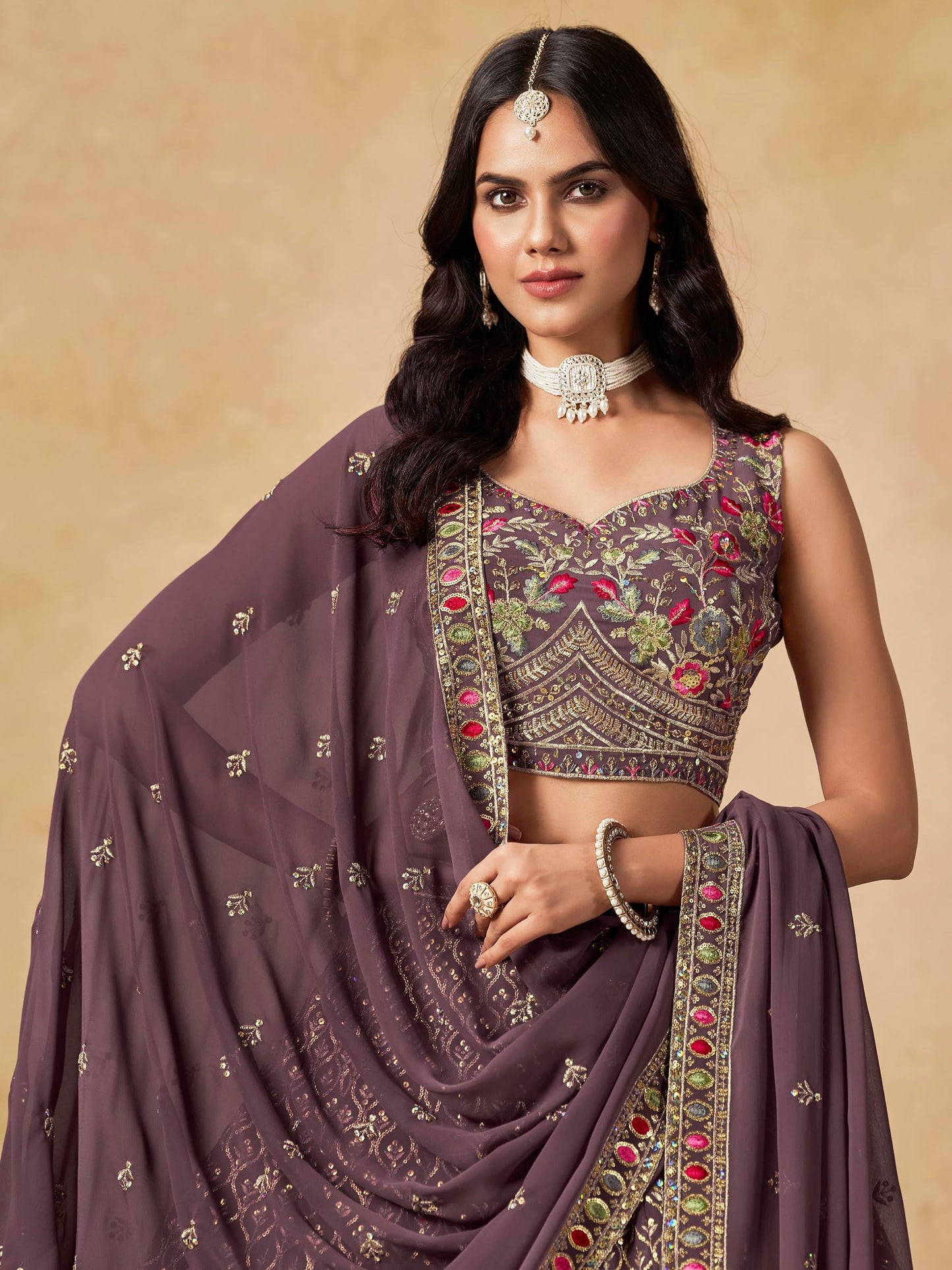 Zeel Clothing Women's Sequins and Thread Embroidered Work Georgette Lehenga Choli With Dupatta (5134-Women-Lehenga-Choli-Latest; Free size) (Light Purple)